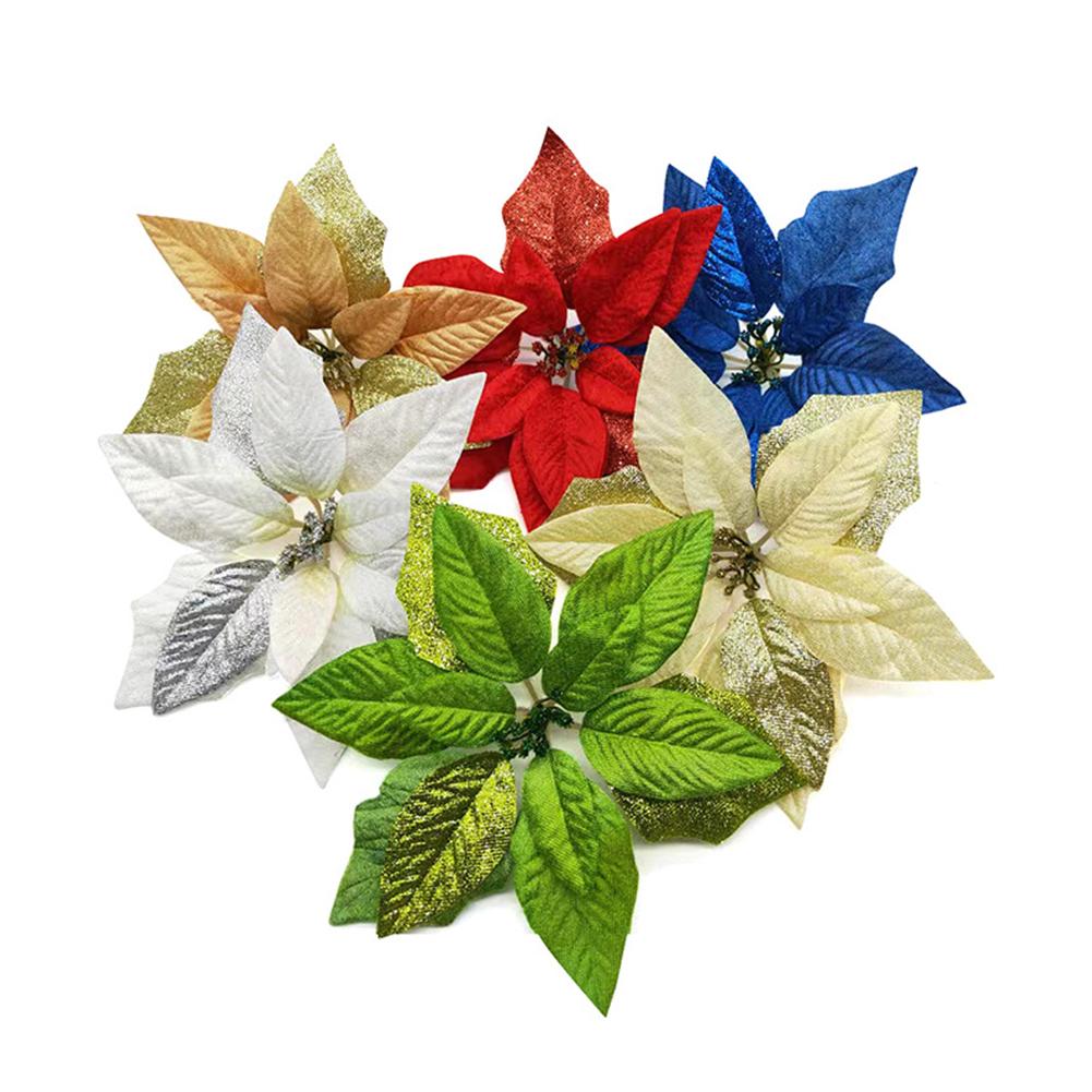 Set of 6 Large 22cm Poinsettia Glitter Flowers for Hanging Suitable for Christmas Trees and Seasonal Home and Event Decorations