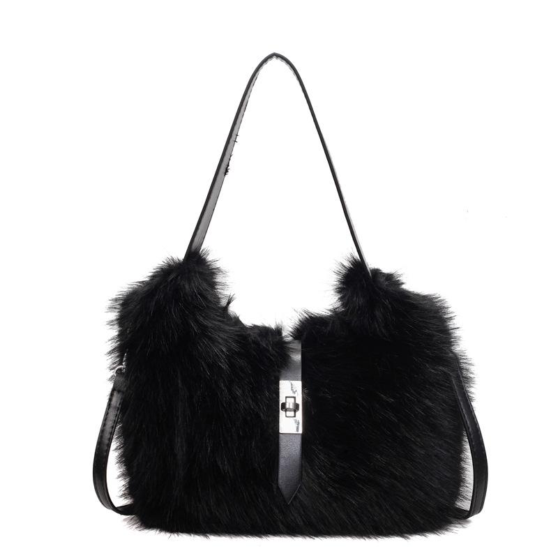 

Stylish Fluffy Shoulder Bag Simple Texture and Large Capacity Crossbody Bag Phe Soft Fur Macar Color Storage Bag New Design чёрный