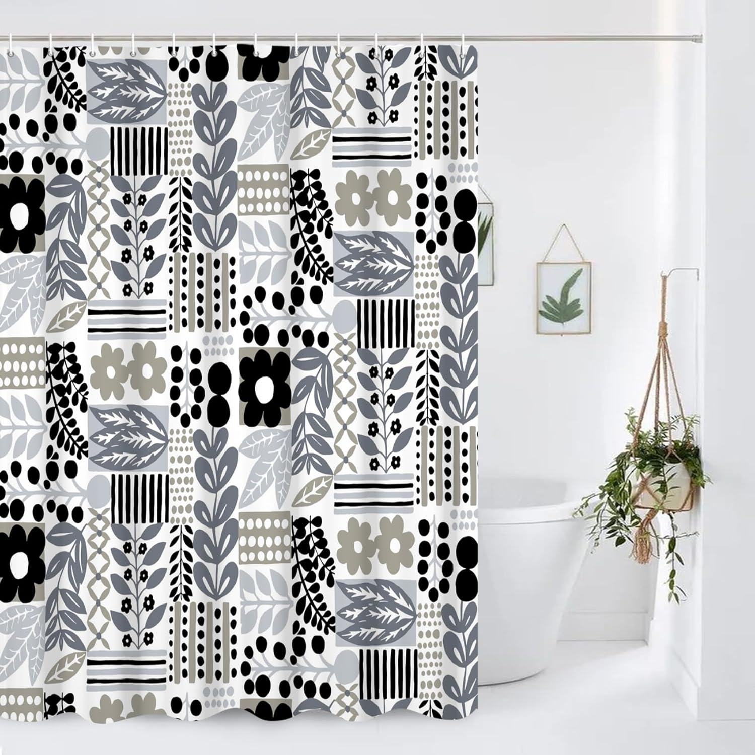 

Patchwork Floral Shower Curtain,Patchwork Design Leopard Print Shower Curtain Set for Bathroom, Zebras Print Flower Modern Fabri 120x180cm