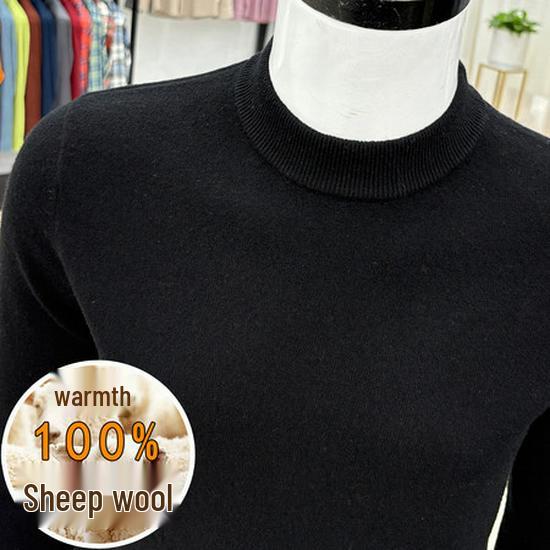 Men's 100% Wool High-Collar Knit Sweater – Thick, Warm, Solid Color, Perfect for Autumn and Winter