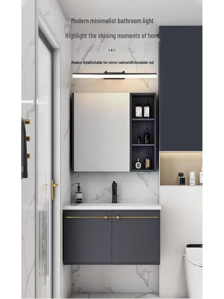 Waterproof LED Vanity Light with Retractable Bracket and Mist-Proof Acrylic Shade for Bathroom Mirrors.