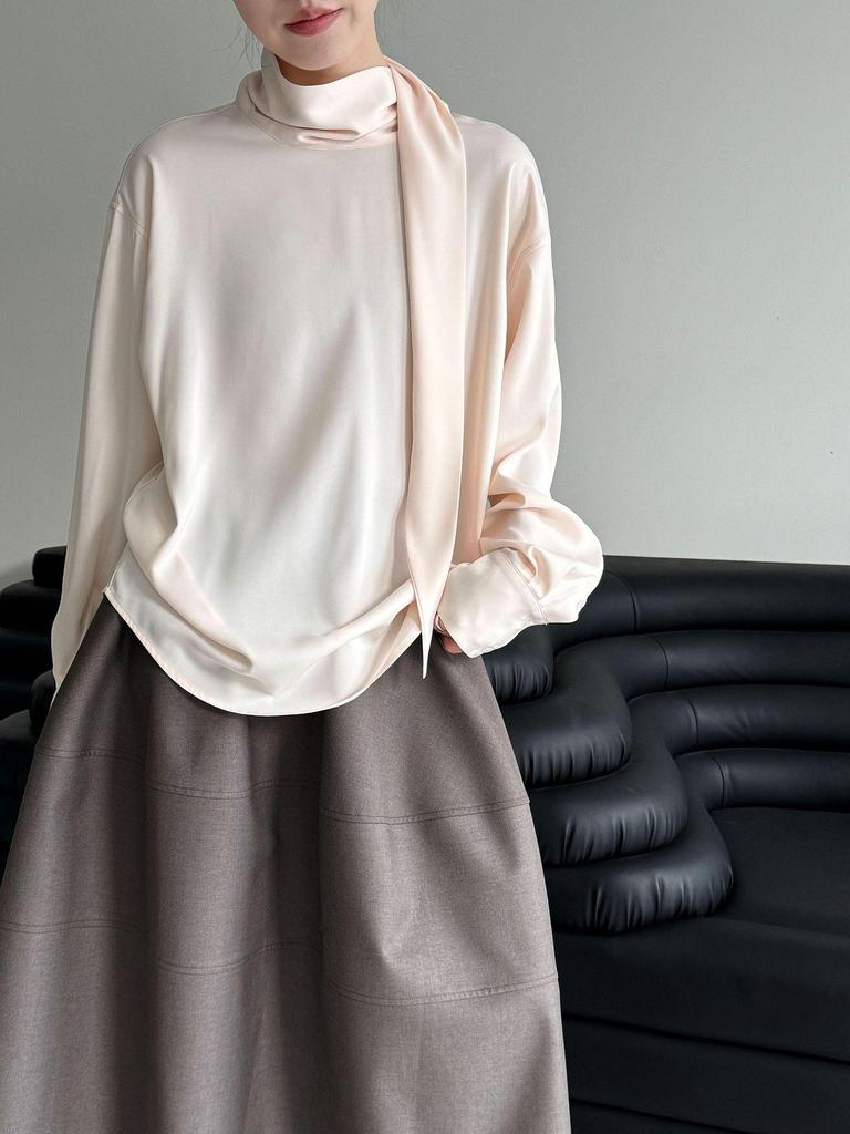Luxi French Light Satin Ribbon Blouse - Women's High-End, Early Spring 2026
