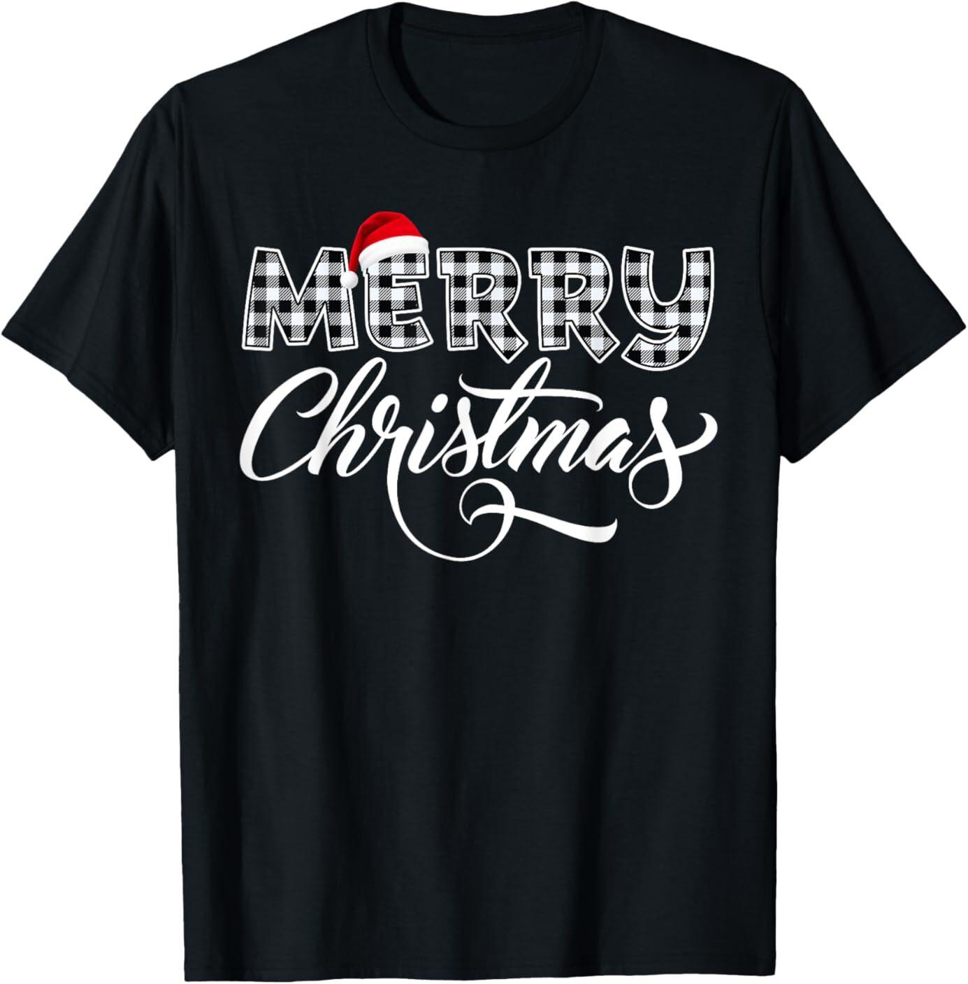 Merry Christmas Buffalo Black and White Plaid for Men Women T-Shirt Mens Womens Tees Top L
