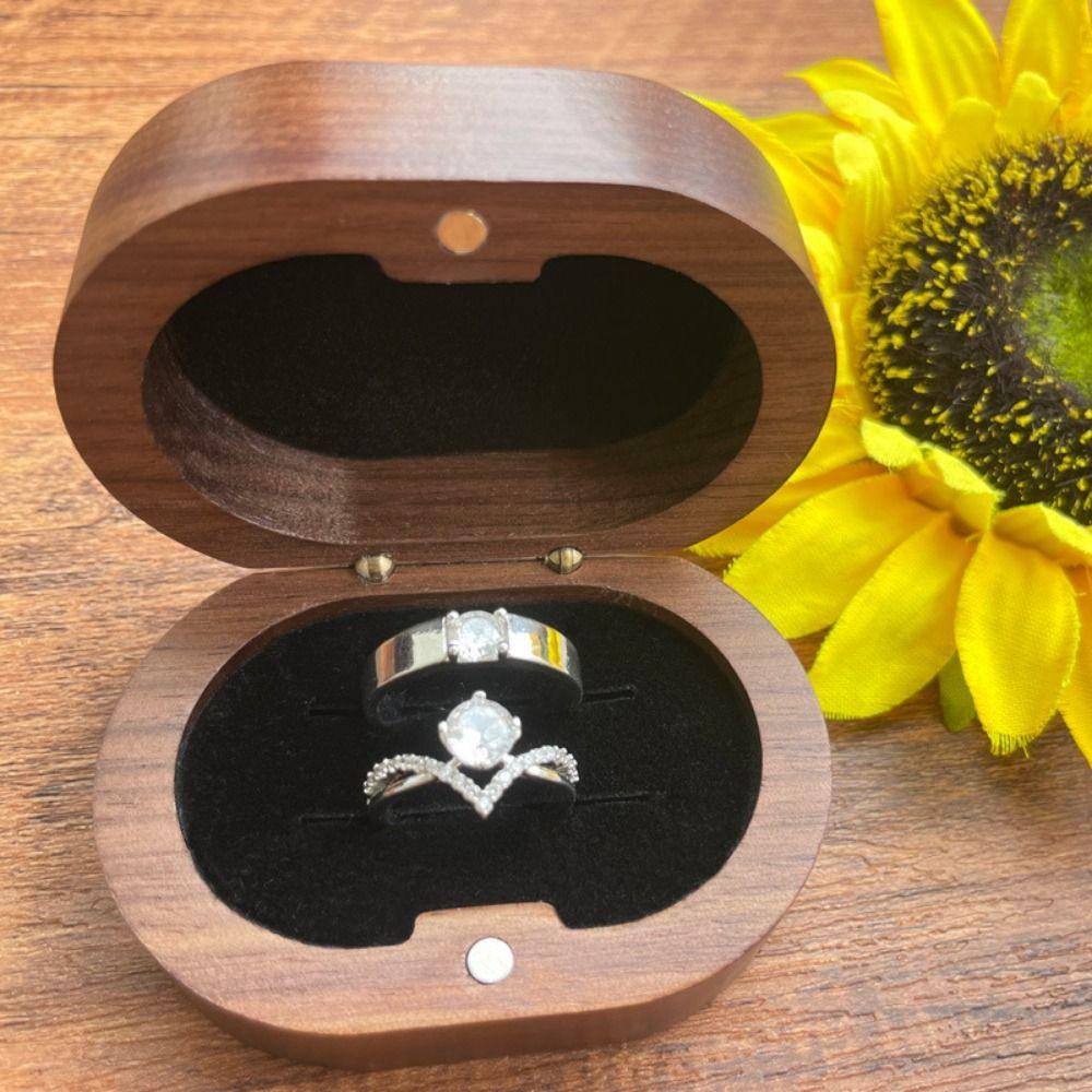 Handmade Wedding Ring Box Double Slots Walnut Wood Rings Box Rings Bearer Box  Ring Display