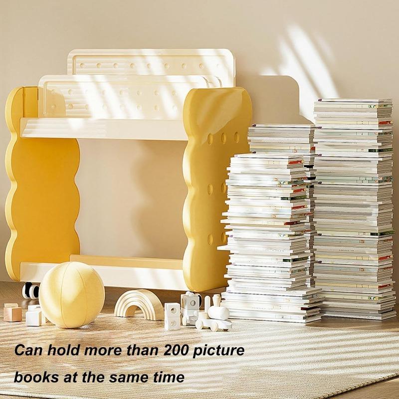 2 Tier Bookshelf with Wheels Cheese Biscuit Bookcase Storage Rack for Kids Rooms Bedroom Super Load-bearing Height Adjustable