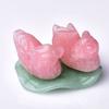 1 juego de figuritas de pato mandarín de cuarzo rosa con cristal natural tallado, símbolo de amante, hoja de loto, adornos decorativos para el hogar.
