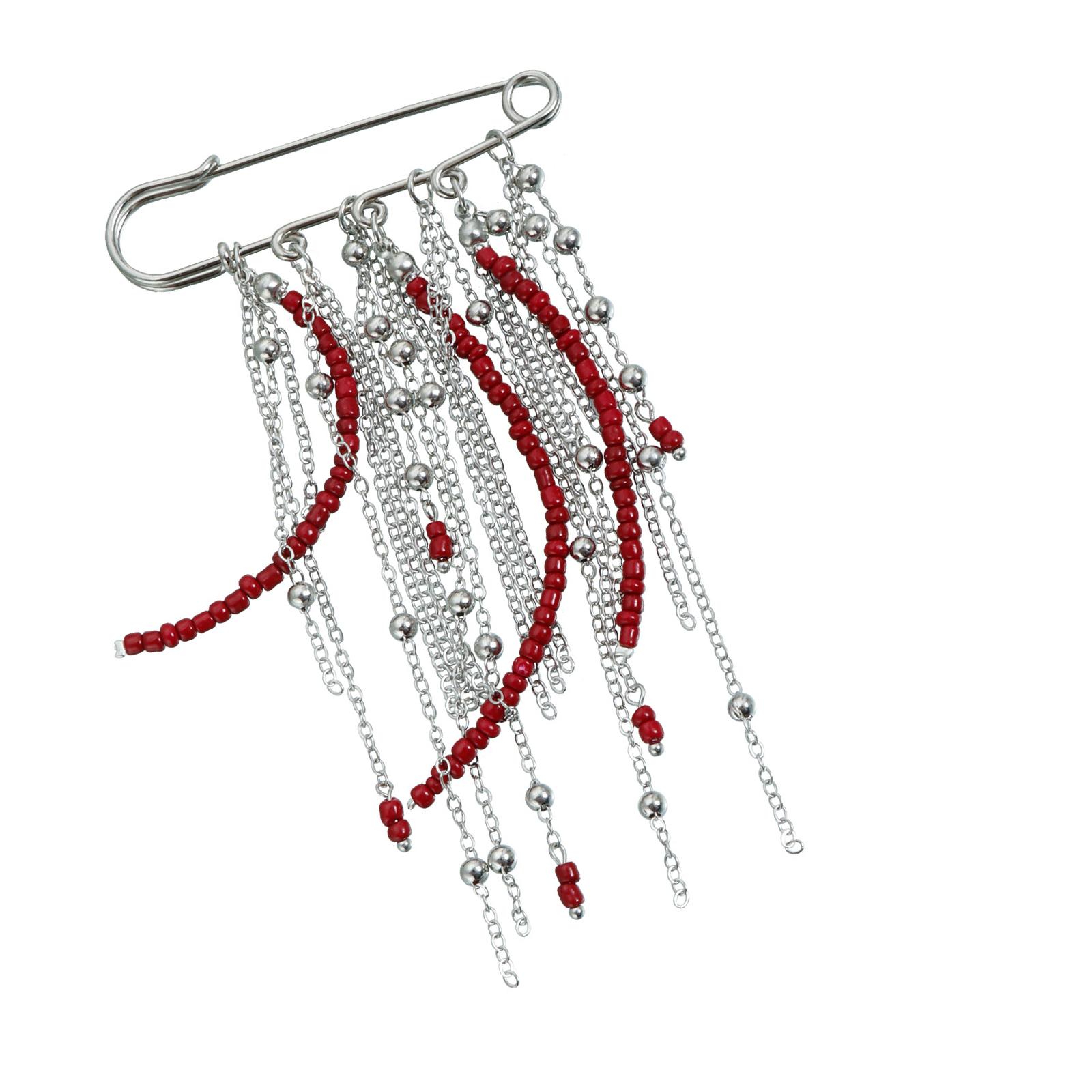 

Exquisite Crafted Red Bead Multiple Chains Fringe Brooch Pin Elegant Accessory for Outfits Bags Fashion Accessories 1