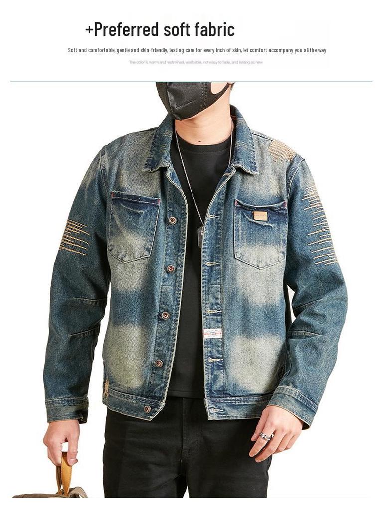 Xintang Retro Embroidered Men's Denim Workwear Jacket for Spring 2025