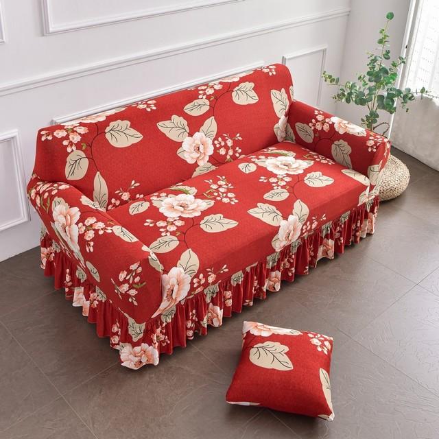 Huse pentru fusta de canapea cu flori nordice Huse extensibile pentru canapea cu fustă Protector de mobilier din spandex lavabil pentru decorarea camerei de zi