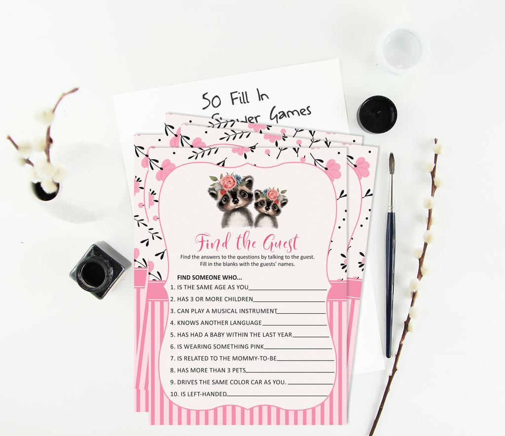 Inkdotpot Baby Shower Game Set Of 50 BabyA  AlphabetA  ABCA  Game Raccoon Jungle Animals Party