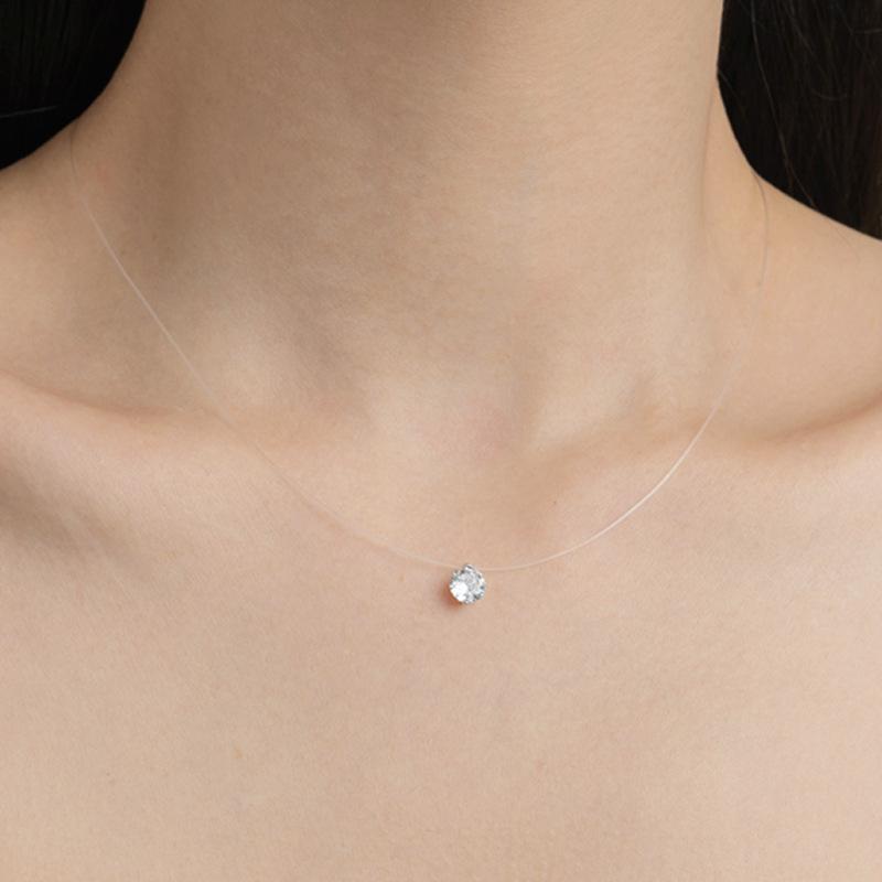 Mermaid's Tear Rose White Crystal Diamond Necklace, Womens Fishline Fashion Collarbone Chain.