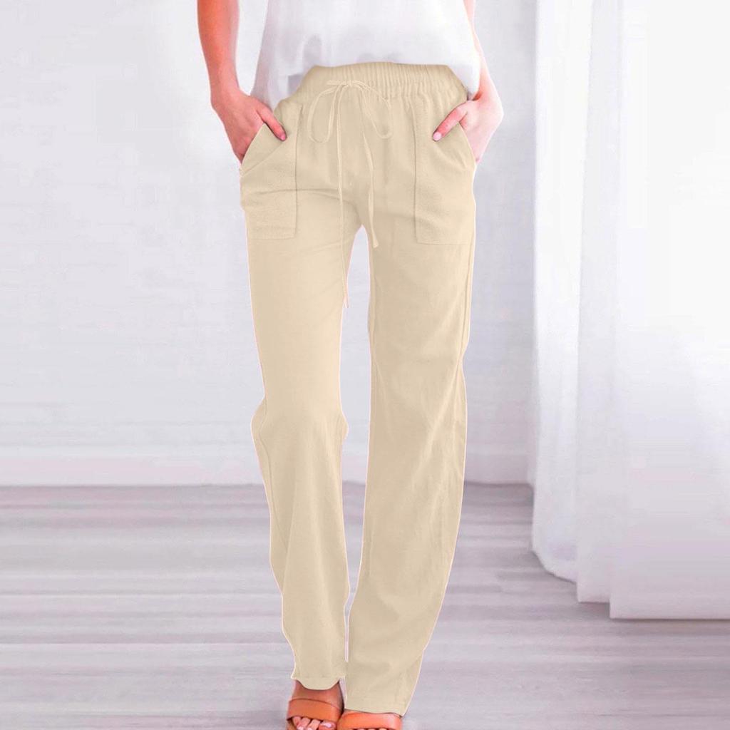 Damen Casual Hose Locker Und Bequem Elastischer Bund Gerade Hose Mit Tasche Farbe