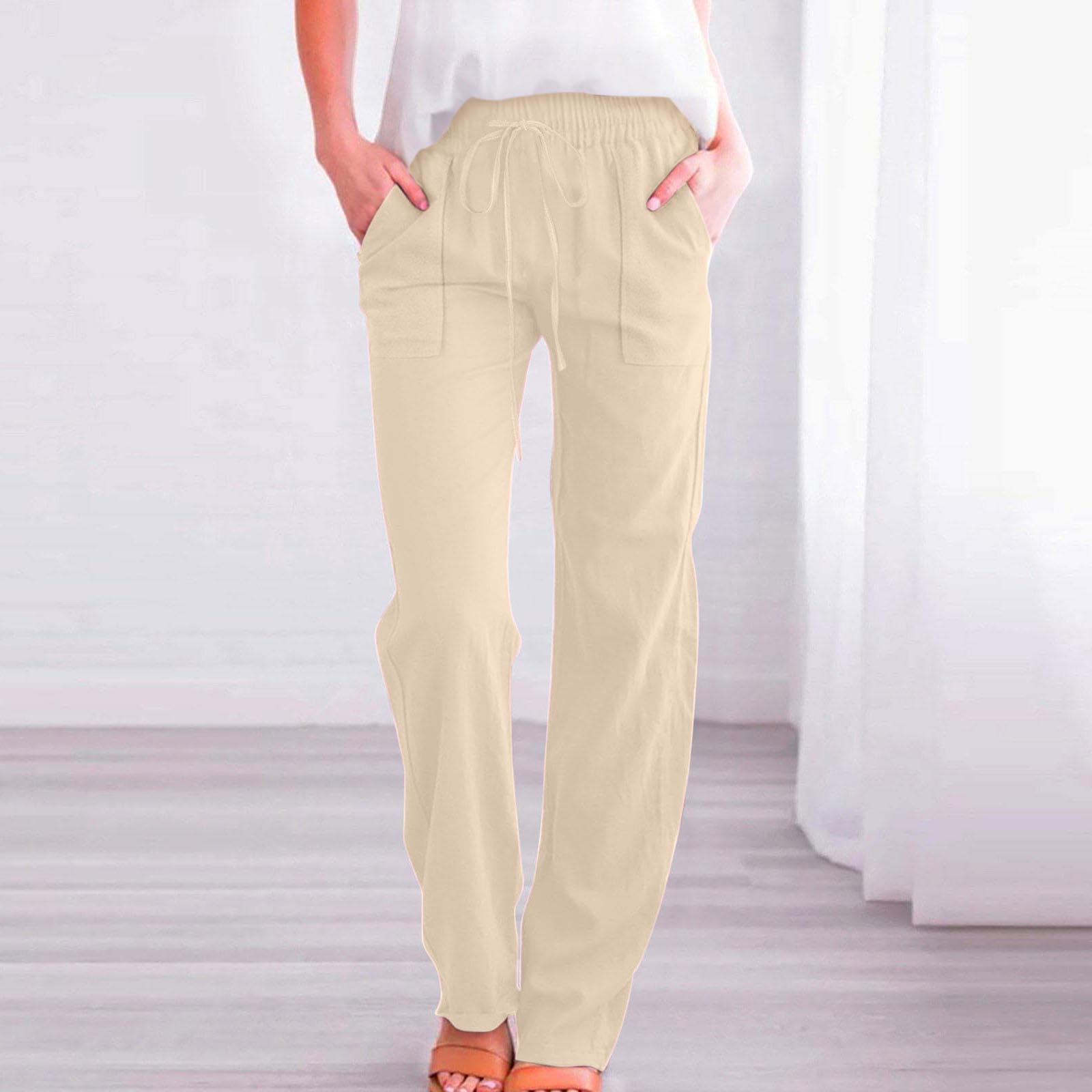 

Женские повседневные брюки свободного кроя, удобные, с эластичной талией, прямые брюки с карманом, цвет L бежевый
