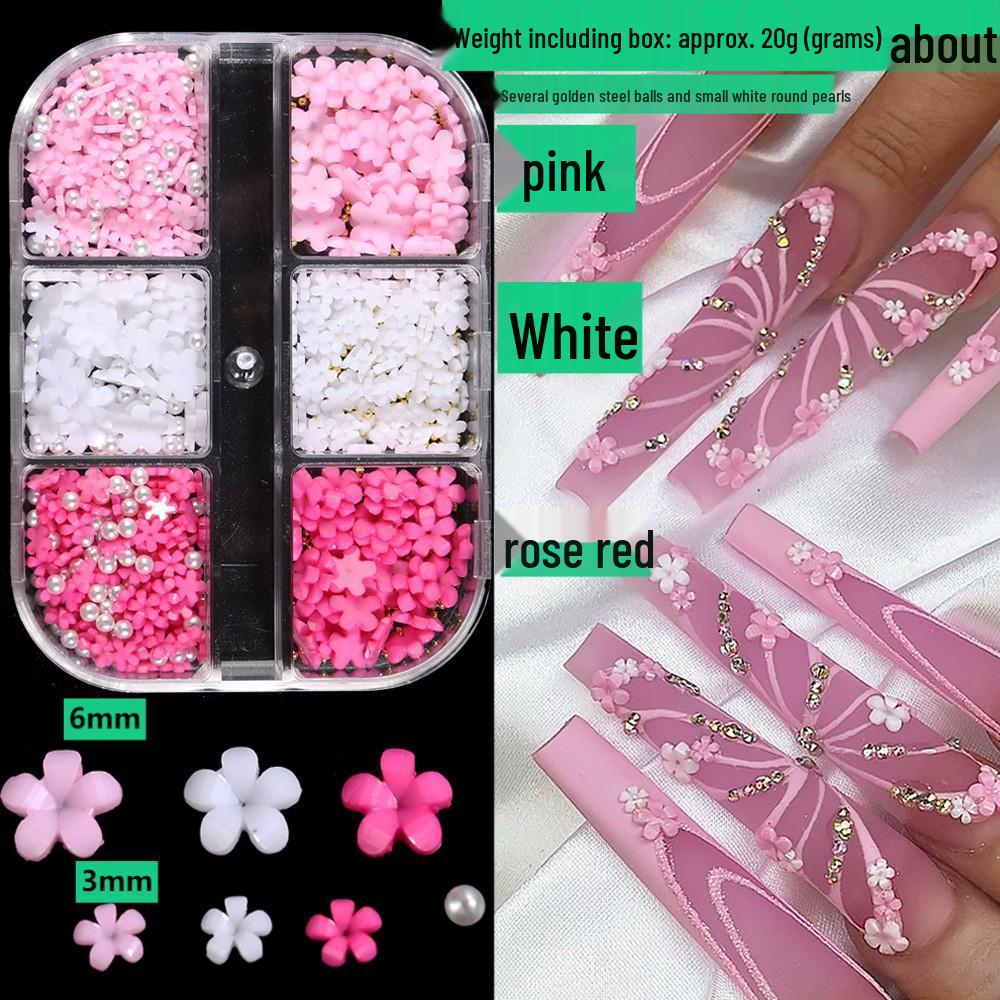 6-Grid Camellia Aurora Transparent White Rose Flower Nail Art Set: DIY Resin Flower Stickers