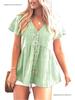 European Summer Women's V-neck Cotton Linen Shirt Dress - Short Sleeve, Pleated, Solid Color Beach Cover-up