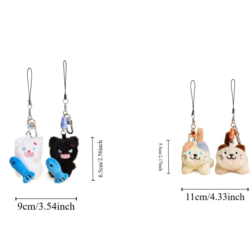2pcs Zinc Zinc Alloy Angry Cat Keychains Mini Bag Charm Portable Plush Animal Key Ring  Kids