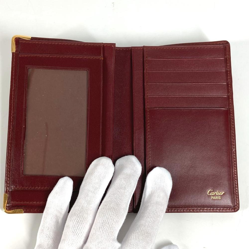 CARTIER Must de Line logo Card Holder Pass Case Card Case Leather wine-red