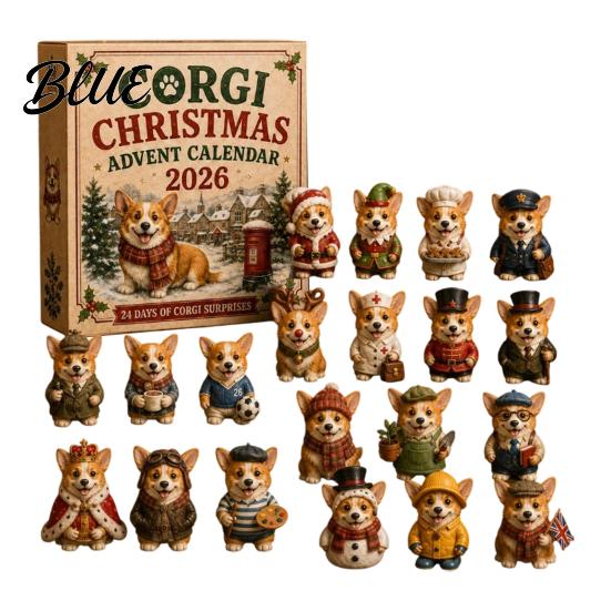 Weihnachtsdekoration Zubehör 24 Tage Adventskalender 2026 mit Mini Corgi Figuren Figuren Feiertags-Countdown für Kinder Hundeliebhaber Niedlich beige