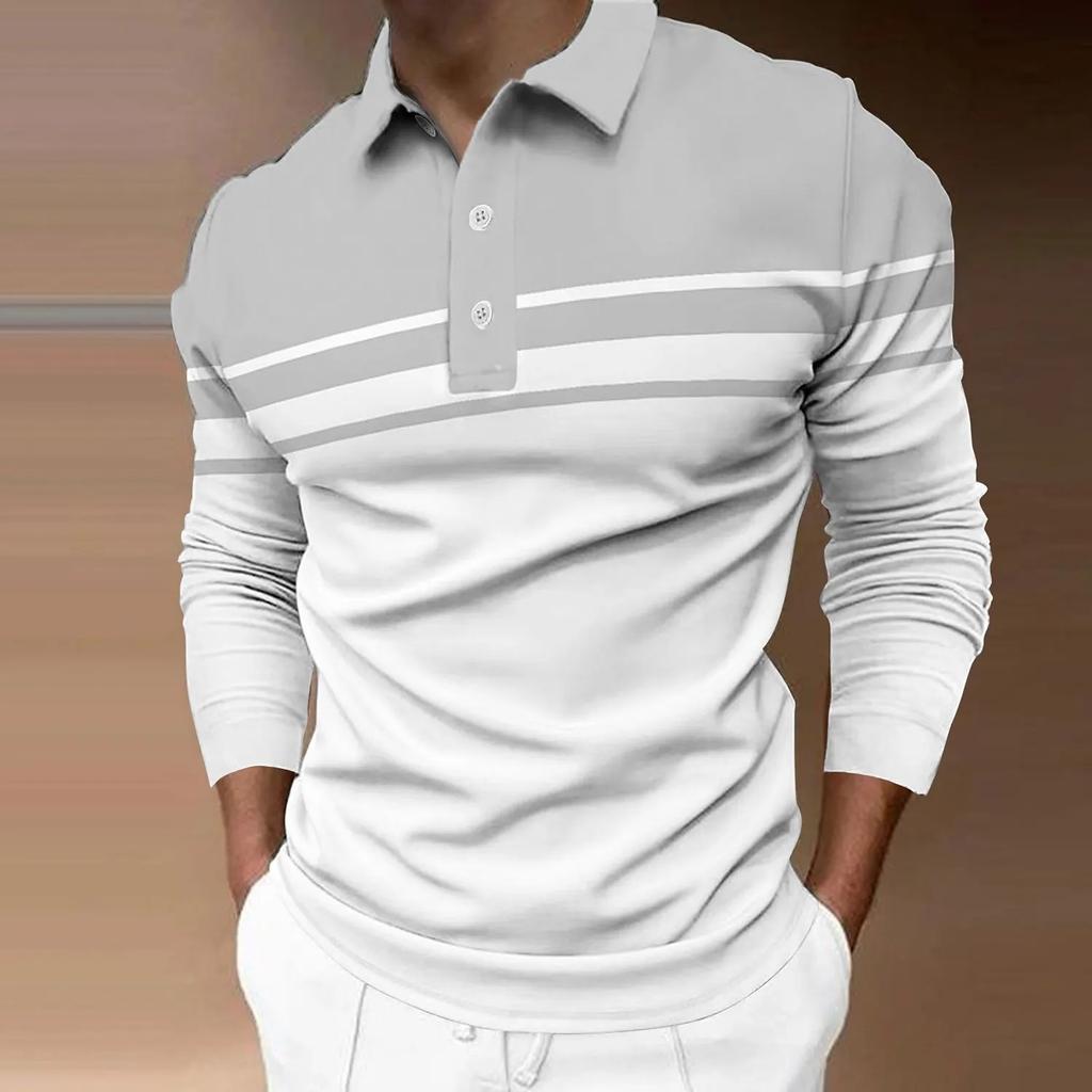 Men's Striped Rugby Long Sleeve Polo Shirt Lapel Shirt Sports Casual Outdoor Office Daily Wear Button Spring Autumn Winter