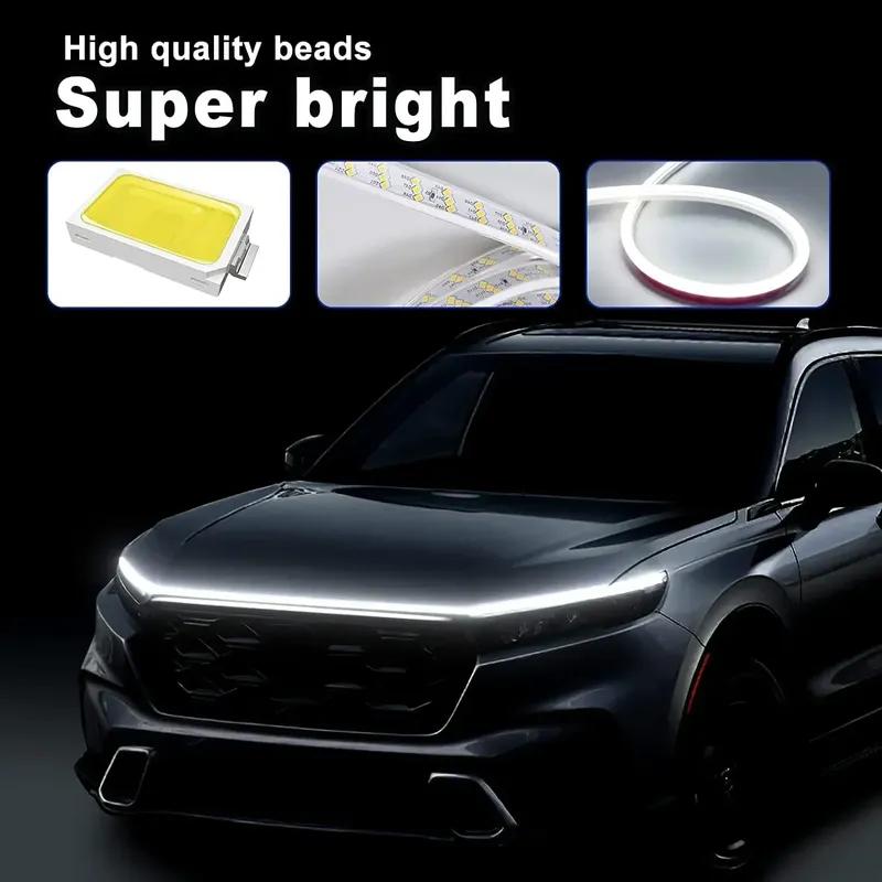 LED Yellow White Car Daytime Running Light Strip Scan Turn Signal Indicator Headlight Car Hood Decorative Light Universal 12V