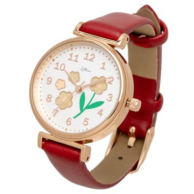 [Fieldwork] Women's Watch Analog Leather Strap Epo Floral Pattern Red Lale YM117-3