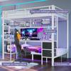 Bunk Bed 90x200 & 140x200 Cm LED Lighting USB Ports Drawers Shelves Hanging Shelves Metal Frame White (without Mattress)