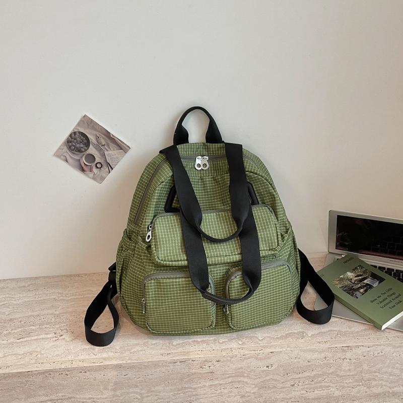 Color Contrast Backpack Women's Large Capacity Commuter Handbag Multi-Functional Plaid Tote Bag