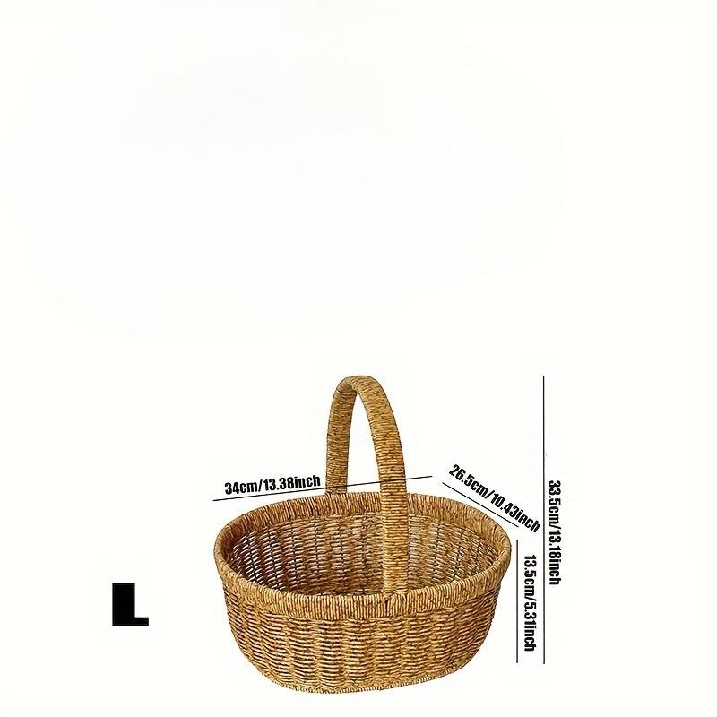 Japanese-Style Handwoven Shopping Basket, Imitation Rattan, Large Picnic Basket, Handmade Fruit Basket, Egg Basket