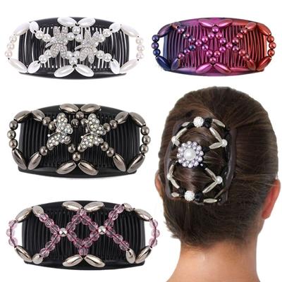 Hairpin Handmade Ponytail Holder Double Comb Beaded Hair Clip Magic Hair Comb Beaded Hair Claws
