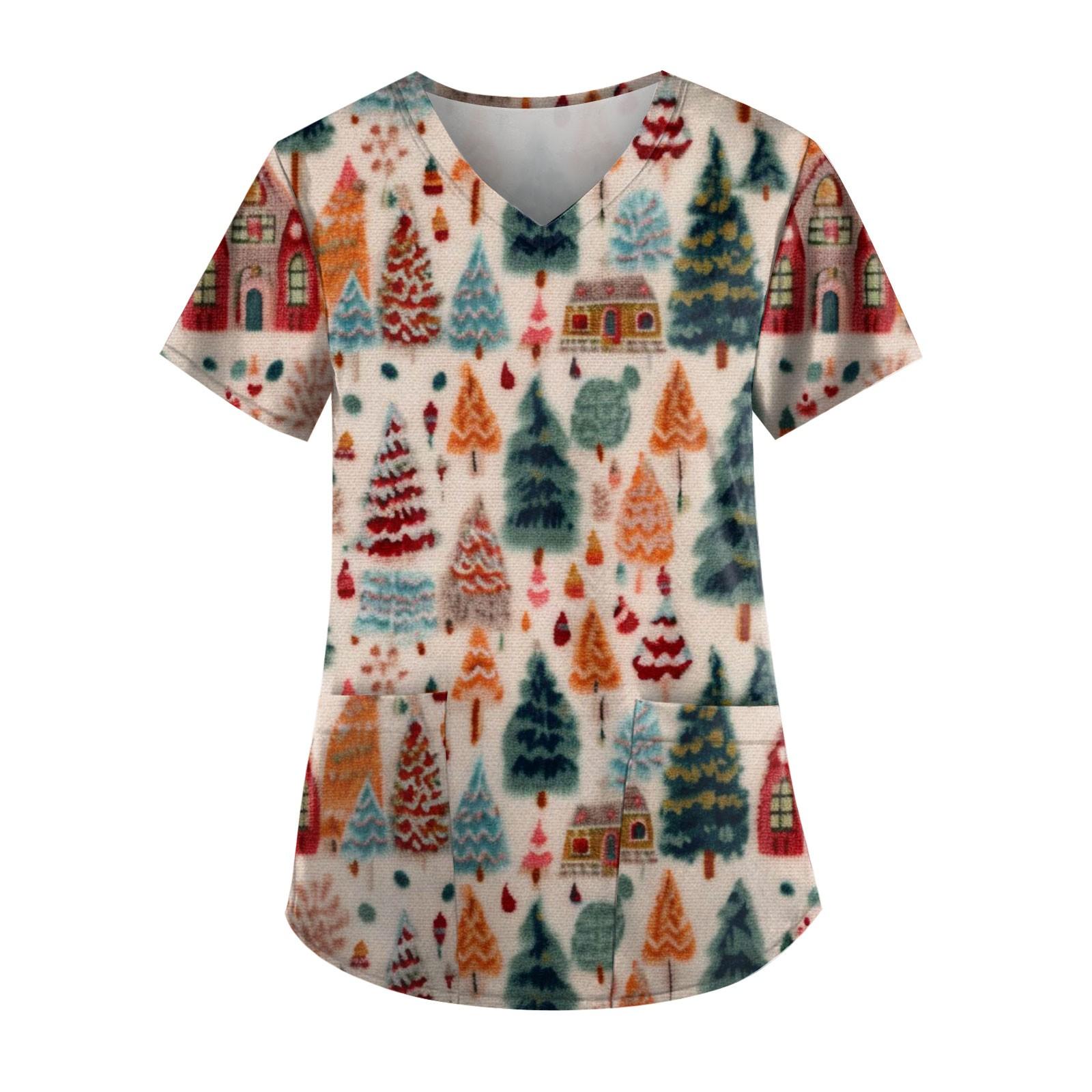 

Женские милые топы с короткими рукавами и v-образным вырезом с принтом, рабочая блузка с карманами M хаки