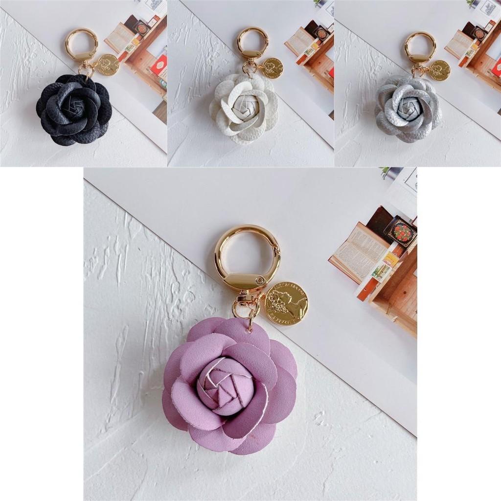 Stylish Leather Tea Flower Car Keyring Adorable Floral Bag Hanging Decoration