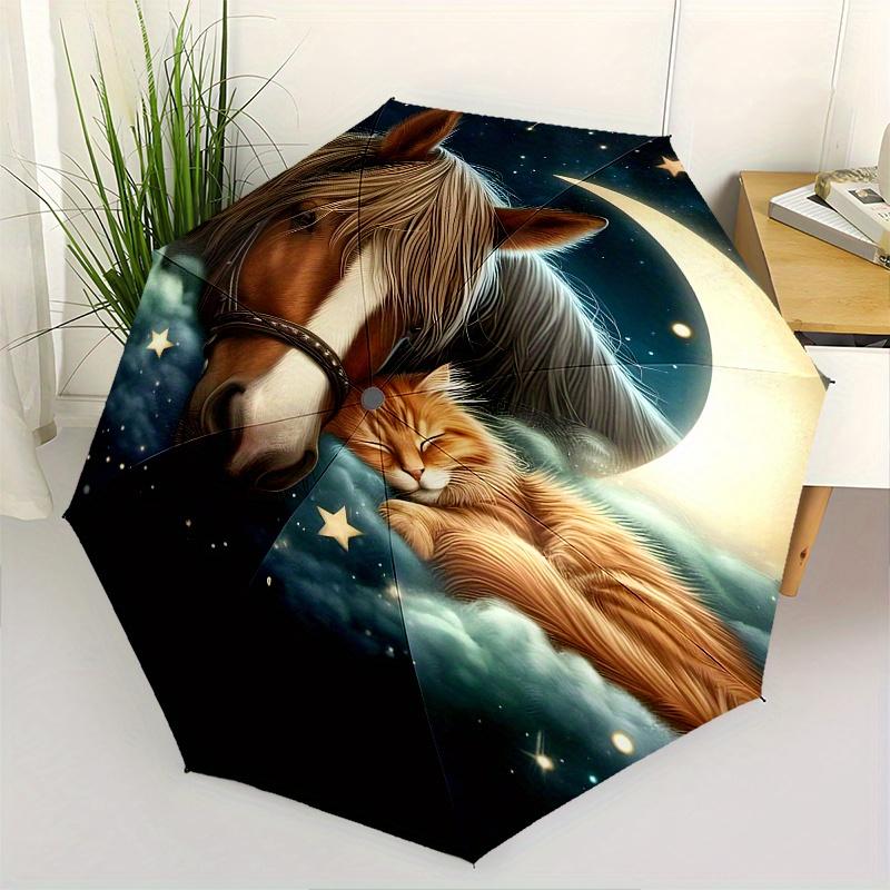 

Horse,Cat Automatic Folding Umbrella 8 Ribs Lightweight Design, Durable Iron Frame, Compact and Portable, Ideal Birthday or Christmas Gift,