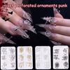 30 ks/krabička Černá/stříbrná slitina kovu ozdoby na nehty dekorace DIY 6 mřížek smíšené cool Y2K punkové doplňky pro nail art manikúra