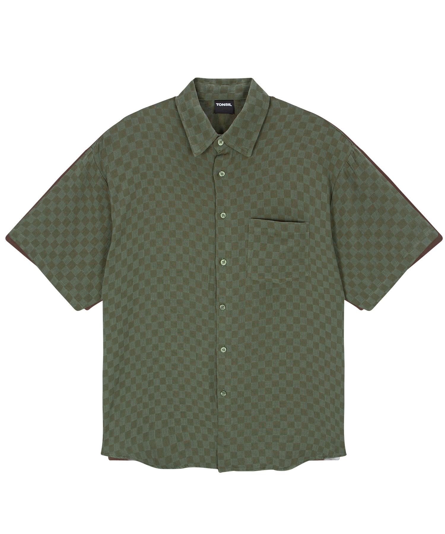 Tonsle Checkerboard Linen-Like Short Sleeve Shirt Khaki Khaki/Free