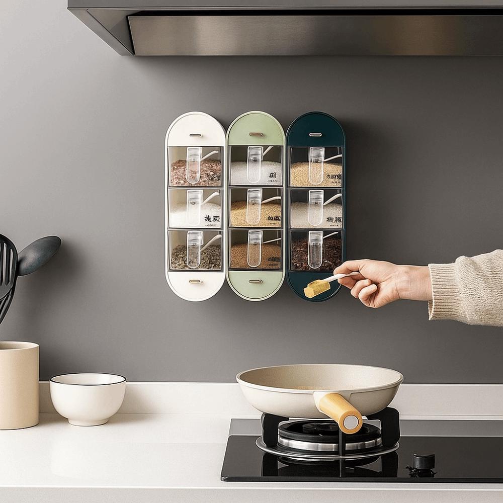 Sealed Wall-Mounted Seasoning Box Plastic Spice Container Practical Spice Dispenser  for Home