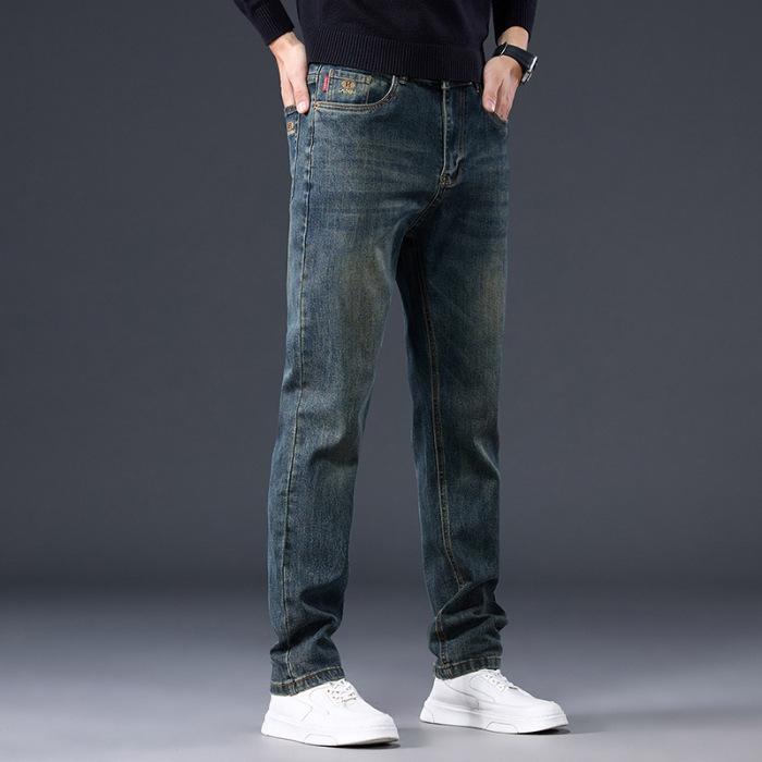 Men'S Jeans Autumn And Winter New Trend Retro Men'S Pants Elastic Straight Leg Pants With Added Fleece And Increased Casual Size
