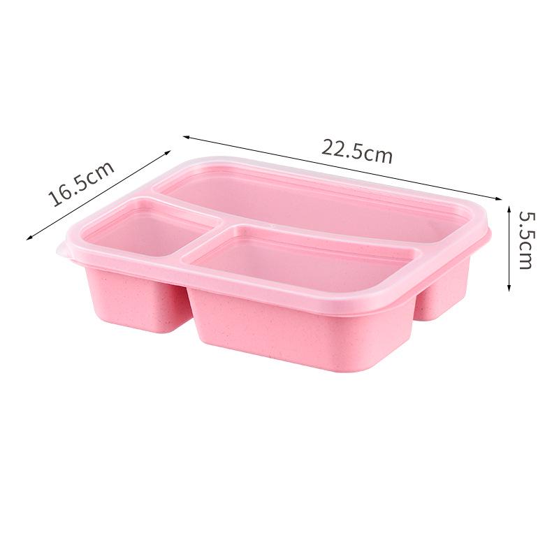 

Three-Compartment Wheat Straw Lunch Box for Office Workers, Students, Bento Meals, Restaurant Use, and Portable Outdoor Snacks розовый