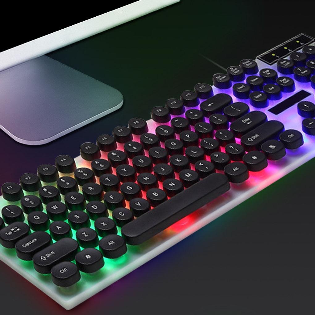 Gaming Keyboard Wired Backlight Computer Laptop Keyboard with Round Keycap for Office Home