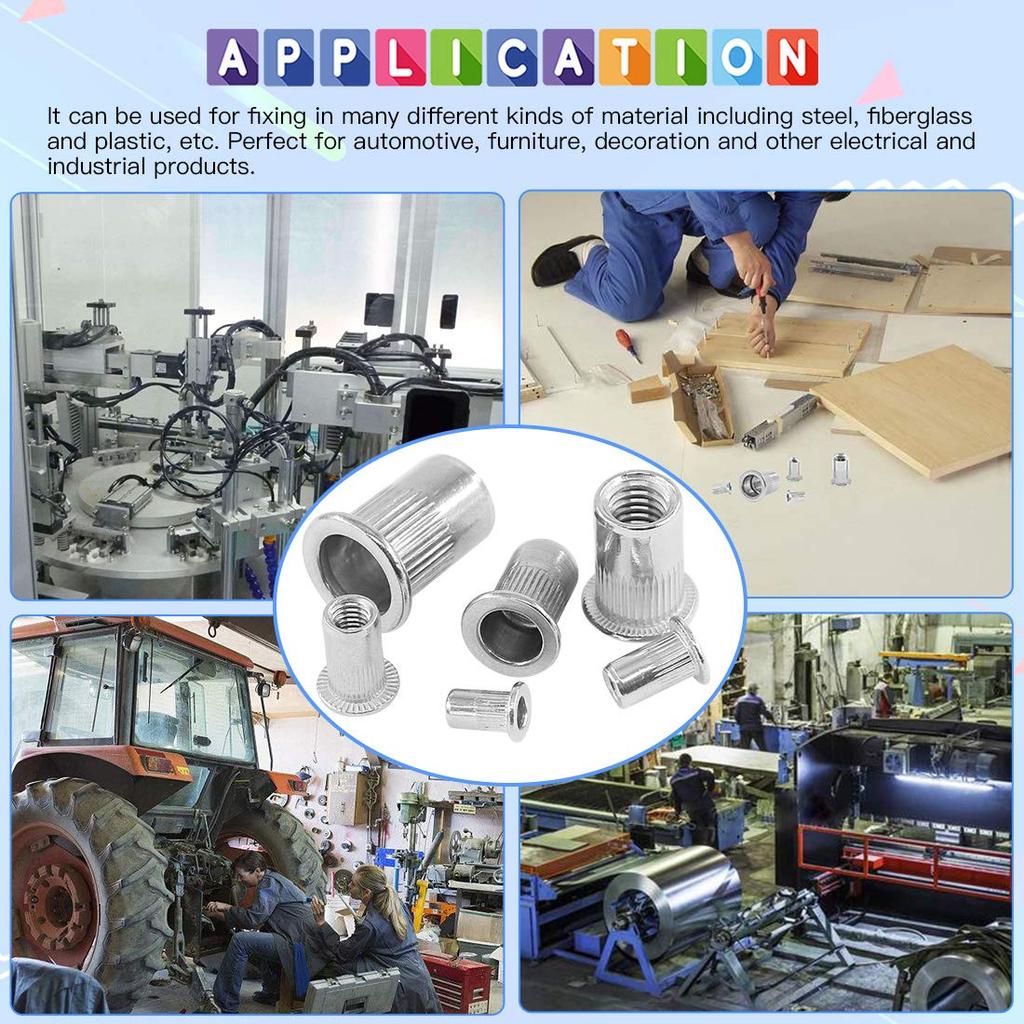 180Pcs 304 Stainless Steel Flat Head Threaded Nut Insert Nutsert  Nut Assortment Kit - M3  M5 M6 M8 M10