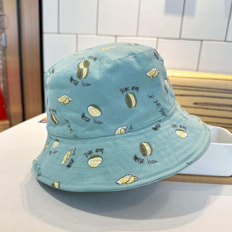 Stylish Korean Durian Embroidered Double-sided Fisherman Hat For Women Spring/summer Sun Protection Bucket Hat