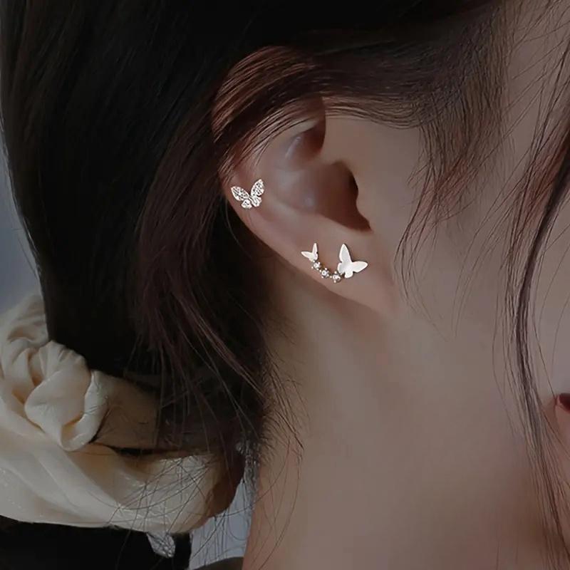 Sweet Butterfly Stud Earrings  Sterling Silver Dainty Exquisite Gorgeous Ear Accessories for Women Chic Party Jewelry