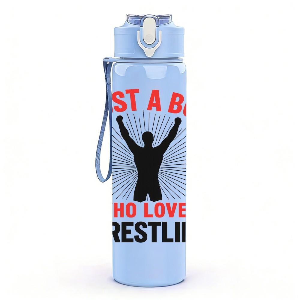 1PC Just A Boy Who Loves Wrestling Silhouette 750ml Color Plastic Sports Water Bottle Leakproof Flip Straw Lid Suitable for Sports Office Home Use