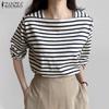 ZANZEA Women Casual Square Collar Long Sleeve Stripe Blouse