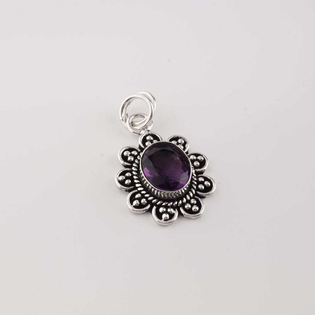 Natural Amethyst Gemstone 925 Sterling Silver Boho Jewelry Designer Pendant 1.37" For Women CP-40-1
