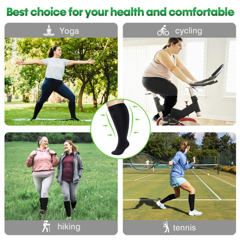 1 Paar Kompressionsstrümpfe in den Größen 2XL–7XL für Damen und Herren, 20–30 MmHg, breite Waden-Kniestrümpfe für Sport, Laufen, Yoga