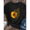 European Size Sunflower and Butterfly Printed T-shirt, Round-neck Short-sleeved T-shirt, Fashionable Style, Patterned Printed Round-neck T-shirt