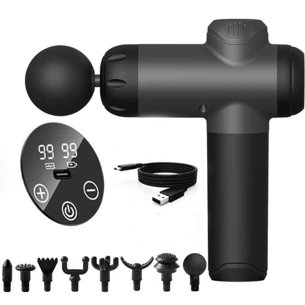 

Массажный пистолет 8 массажных головок, высокоинтенсивная вибрация, аккумуляторный, маленький массажный пистолет, мощный фасциальный пистолет, портативный, глубокий тканевый им темно-серого