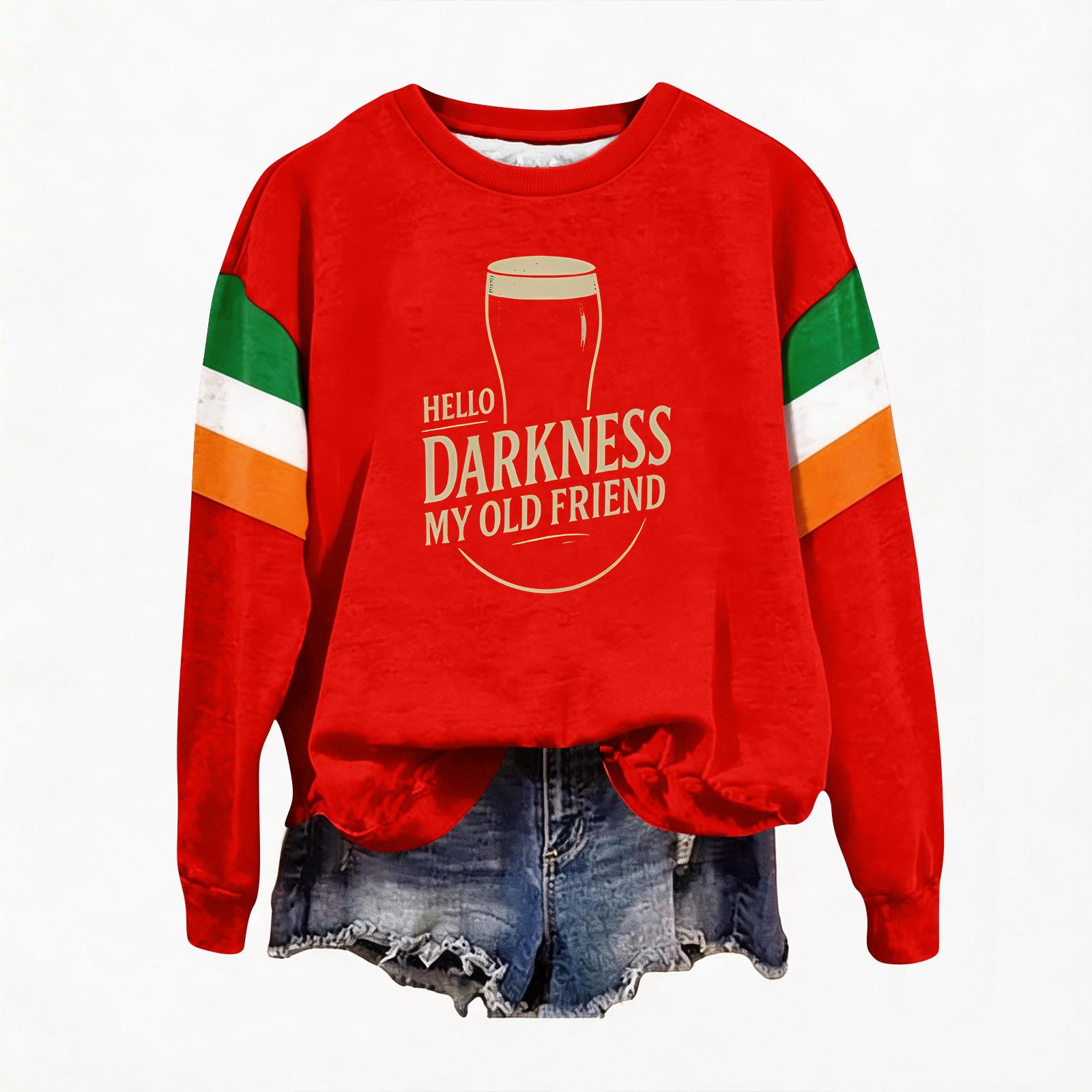 

Women s Casual Fashion Print Long Sleeve Round Neck Pullover Top Blouse XL червоний