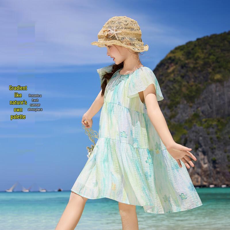 ASK JUNIOR Girls Gradient Ruffle Sleeve Princess Dress 160