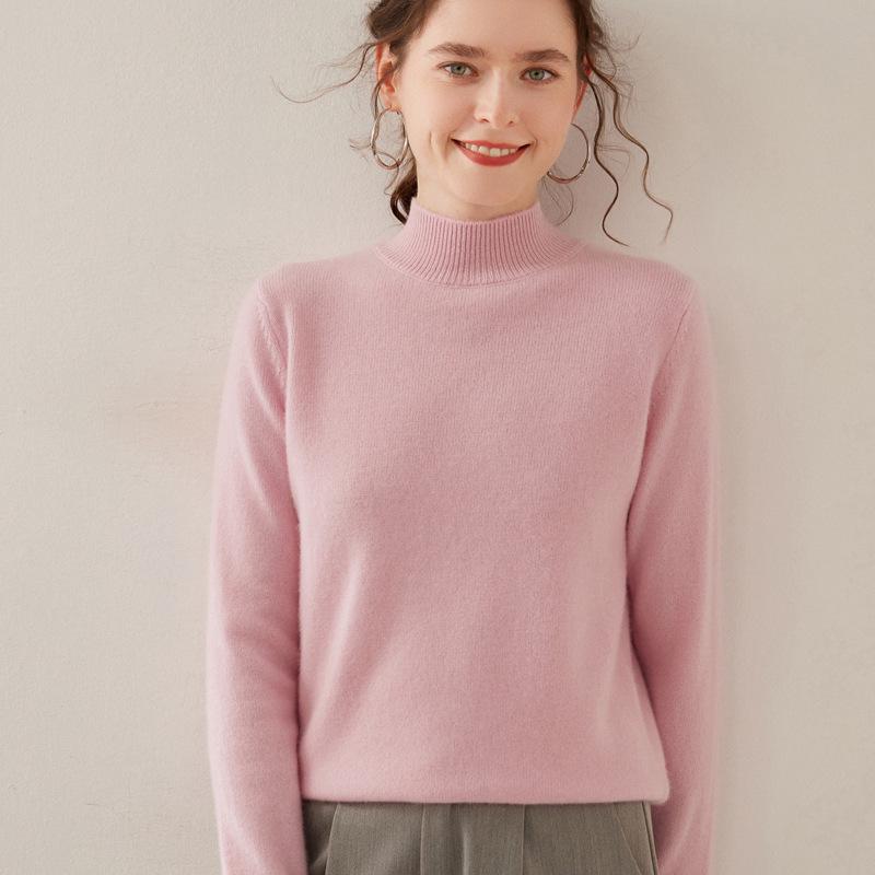Women's Cashmere Knit Sweater - Soft, Warm, Long Sleeve Half-High Neck for Autumn & Winter